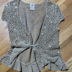 Tan glittery tie cardigan